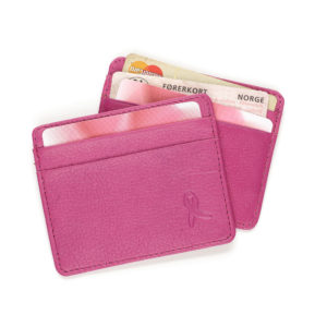 Rosa sløyfe-kortholder i ekte skinn. Fin og praktisk som har plass til kort og sedler.