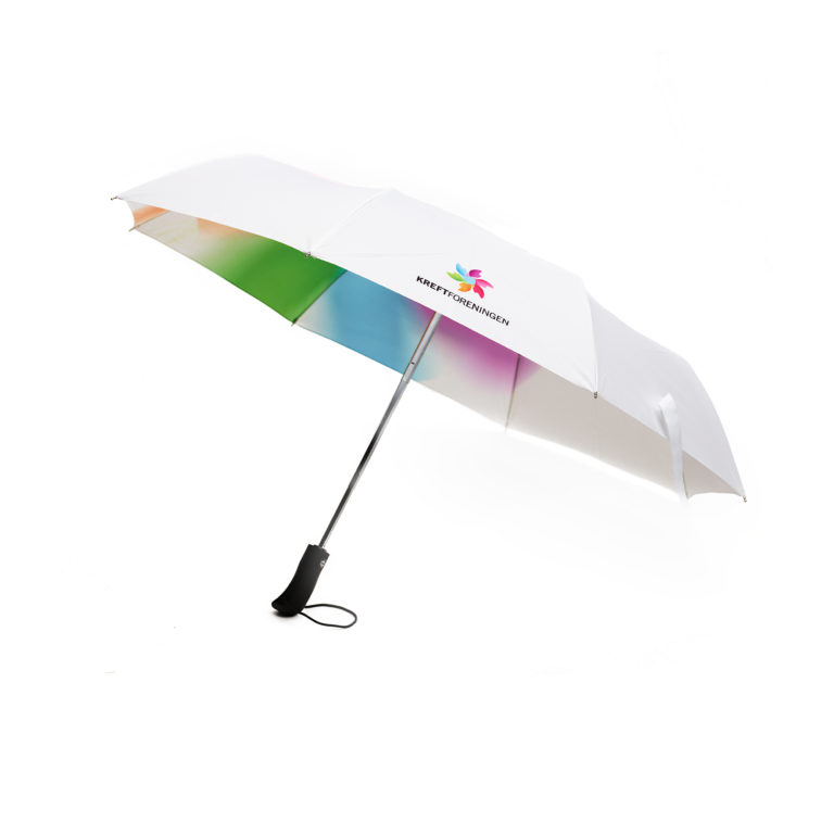 Paraply med Kreftforeningen-logo. Paraplyen er laget i god kvalitet og tåler skikkelige regnværsdager ☔