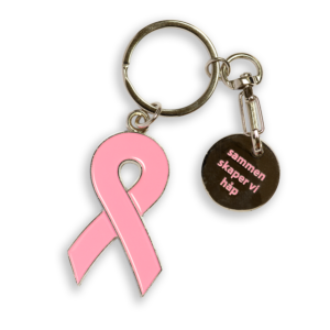 Nøkkelring med handlevognmynt i Rosa sløyfe logo